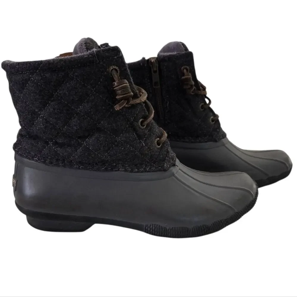 Sperry | Quilted Wool Leather Laces Saltwater Duck Boots Topsider Zipper Gray